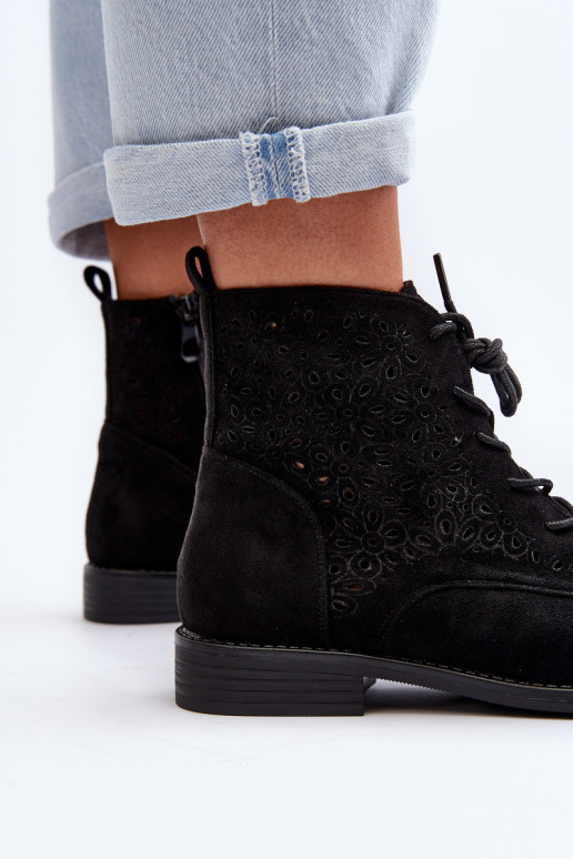 S.Barski HY66-136 Naiste poolsaapad mustriga mustad