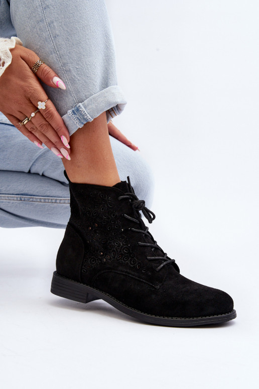 S.Barski HY66-136 Naiste poolsaapad mustriga mustad