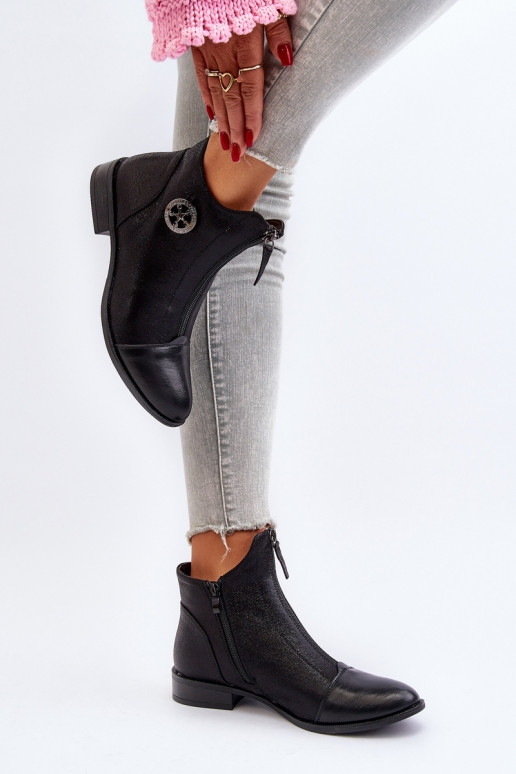 Naiste poolsaapad laiade nööridega tõmblukuga mustad Loratie