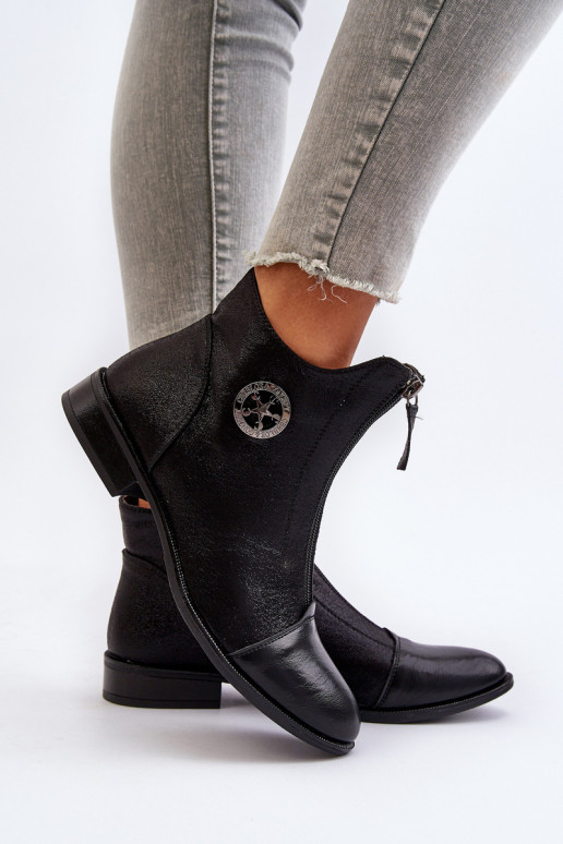 Naiste poolsaapad laiade nööridega tõmblukuga mustad Loratie