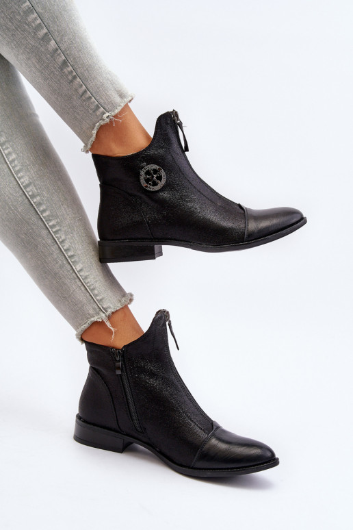 Naiste poolsaapad laiade nööridega tõmblukuga mustad Loratie