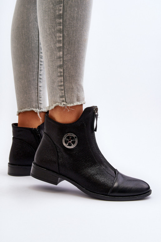 Naiste poolsaapad laiade nööridega tõmblukuga mustad Loratie