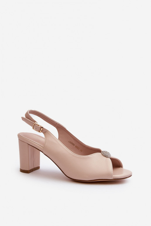 Elegantsed sandaalid kõrge jämeda kontsaga kaunistustega beeži värvi Trasea