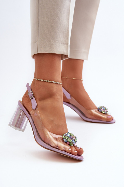 Külgedelt läbipaistvad sandaalid kõrge jämeda kontsaga Violetne värv D&A MR38-454