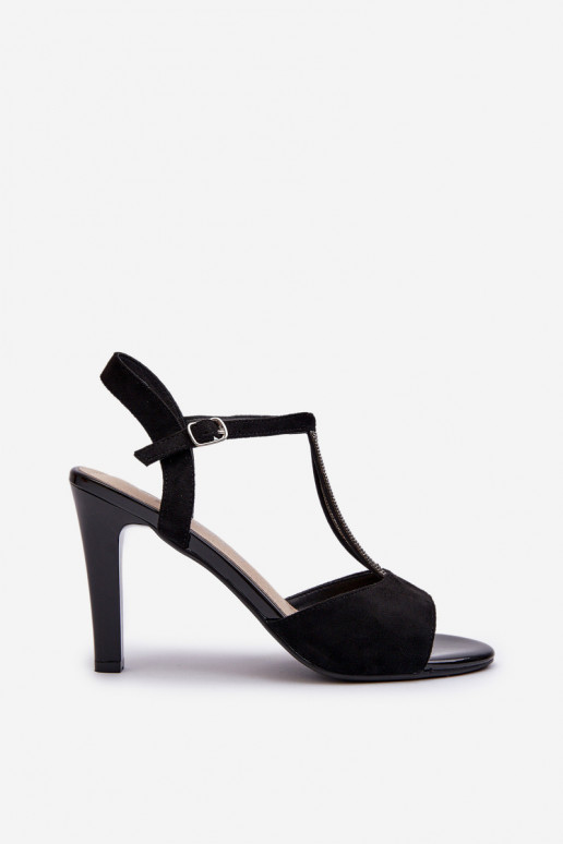 Naistesandaalid kõrge jämeda kontsaga Ze Zdobionymi Paskami Sergio Leone SK924 Must