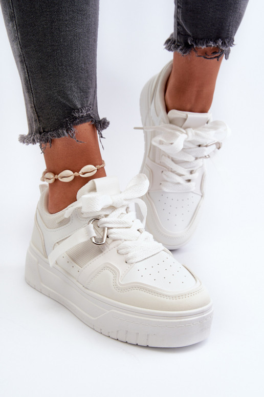 Sneakers tüüpi jalanõud platvormiga eko-nahast valget värvi Moun