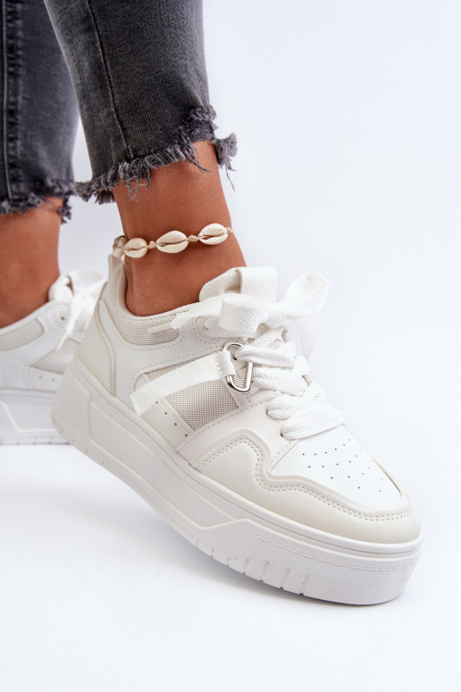 Sneakers tüüpi jalanõud platvormiga eko-nahast valget värvi Moun