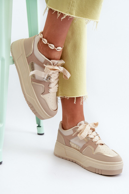 Sneakers tüüpi jalanõud platvormiga eko-nahast beeži värvi Moun