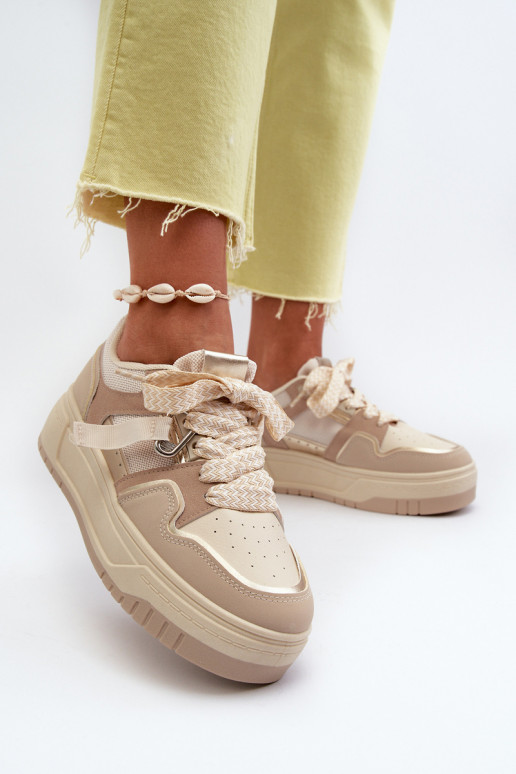 Sneakers tüüpi jalanõud platvormiga eko-nahast beeži värvi Moun