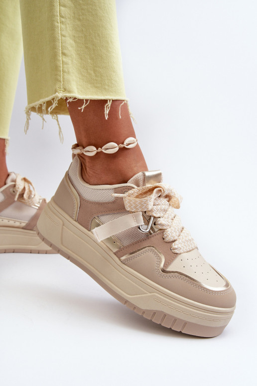 Sneakers tüüpi jalanõud platvormiga eko-nahast beeži värvi Moun