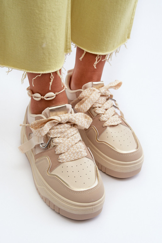 Sneakers tüüpi jalanõud platvormiga eko-nahast beeži värvi Moun