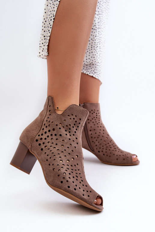 Saapad  owe kõrge jämeda kontsaga Z Odkrytymi Palcami pruunid värvi Halania