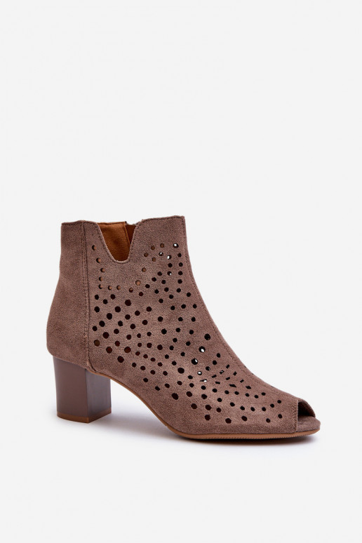 Saapad  owe kõrge jämeda kontsaga Z Odkrytymi Palcami pruunid värvi Halania