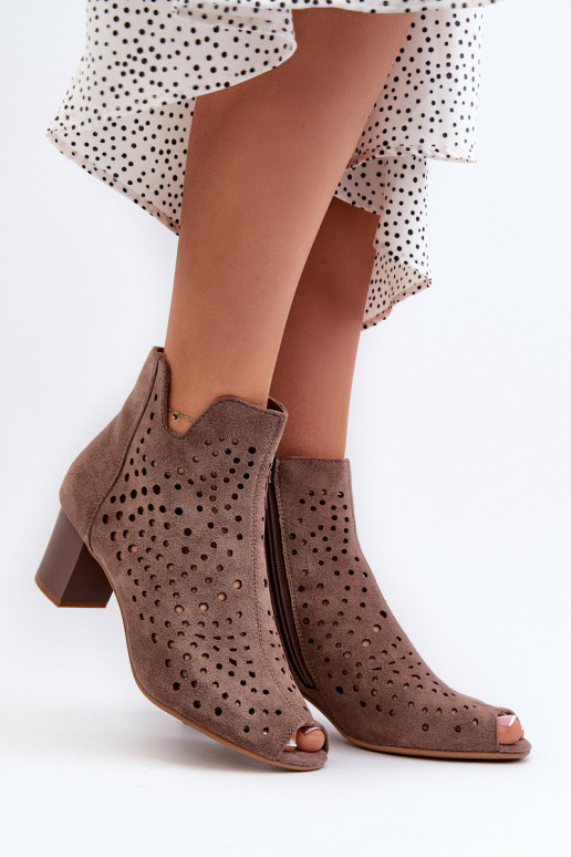 Saapad  owe kõrge jämeda kontsaga Z Odkrytymi Palcami pruunid värvi Halania