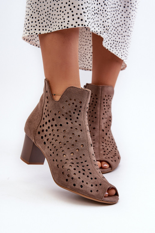 Saapad  owe kõrge jämeda kontsaga Z Odkrytymi Palcami pruunid värvi Halania