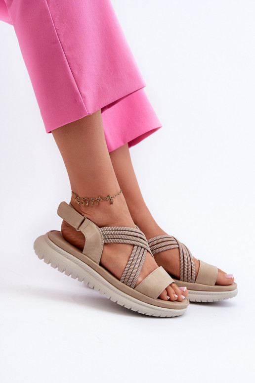   Mugavad sandaalid krõpsudega kinnitatav beeži värvi Ceclea