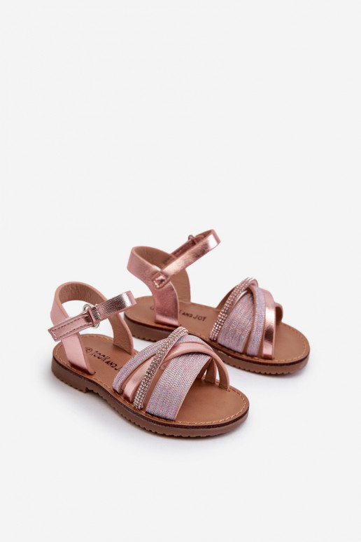 läikiv Laste sandaalid krõpsudega kinnitatav Tumeroosad värvi Delphina