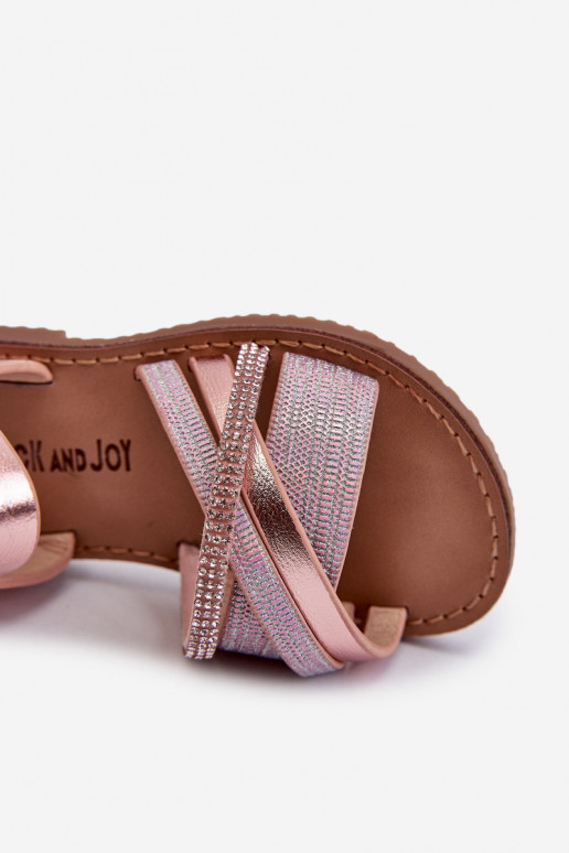 läikiv Laste sandaalid krõpsudega kinnitatav Tumeroosad värvi Delphina