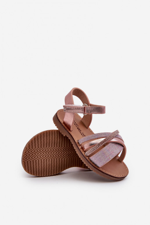 läikiv Laste sandaalid krõpsudega kinnitatav Tumeroosad värvi Delphina