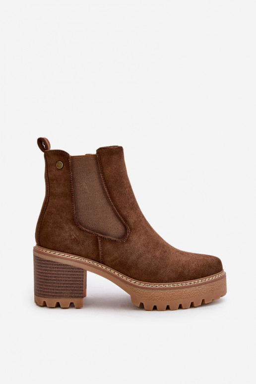 Naiste poolsaapad voodriga kõrge jämeda kontsaga owe pruunid värvi Irissinae