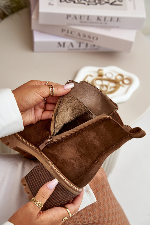 Naiste poolsaapad voodriga kõrge jämeda kontsaga owe pruunid värvi Irissinae