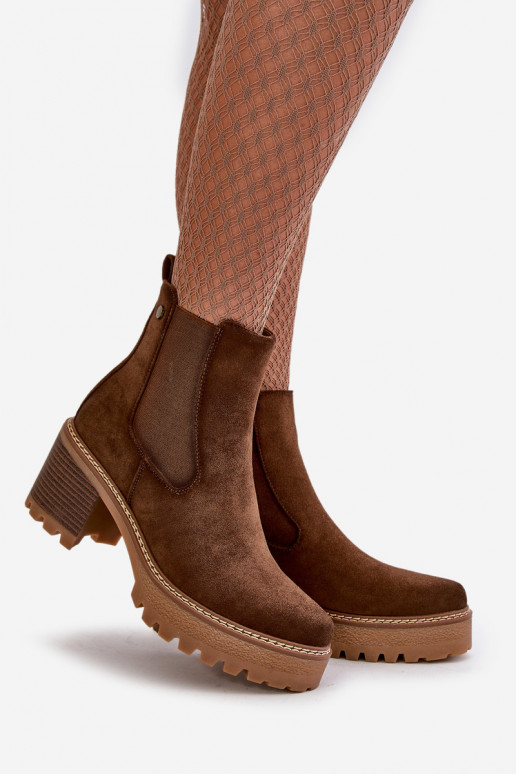 Naiste poolsaapad voodriga kõrge jämeda kontsaga owe pruunid värvi Irissinae