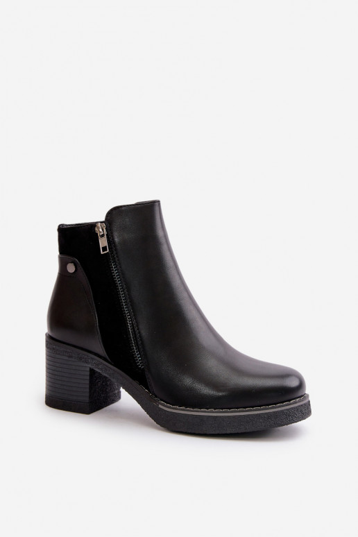 Naiste poolsaapad eko-nahast kõrge jämeda kontsaga voodriga Must Revianna