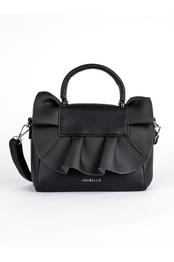 Mustad elegantne käekott z ozdobną falbanką