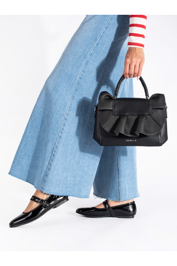 Mustad elegantne käekott z ozdobną falbanką 2