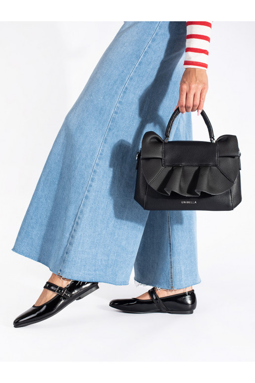 Mustad elegantne käekott z ozdobną falbanką