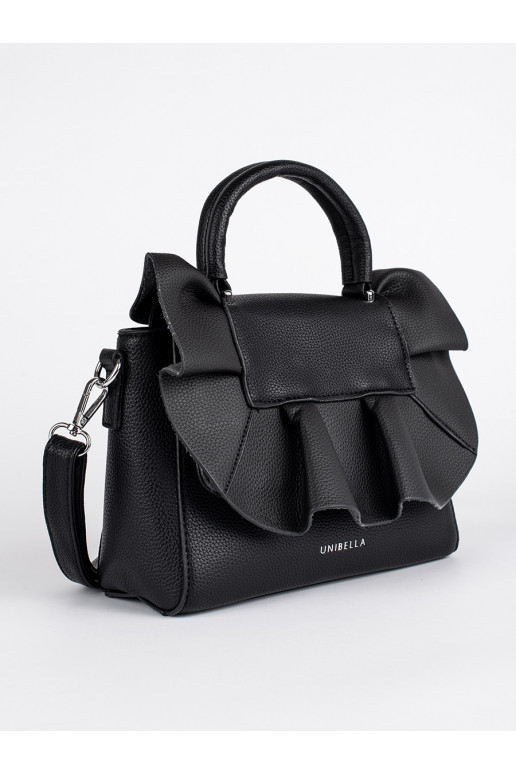 Mustad elegantne käekott z ozdobną falbanką