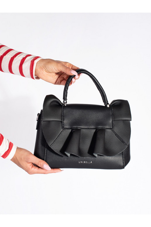 Mustad elegantne käekott z ozdobną falbanką