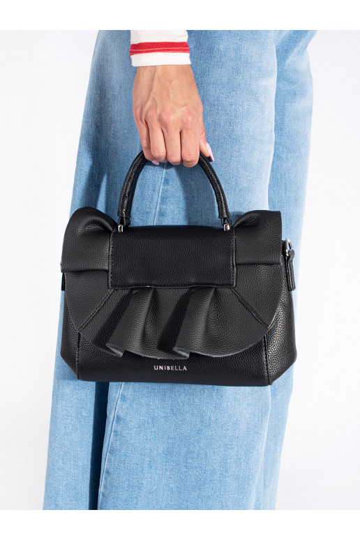 Mustad elegantne käekott z ozdobną falbanką