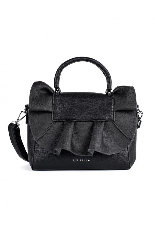 Mustad elegantne käekott z ozdobną falbanką