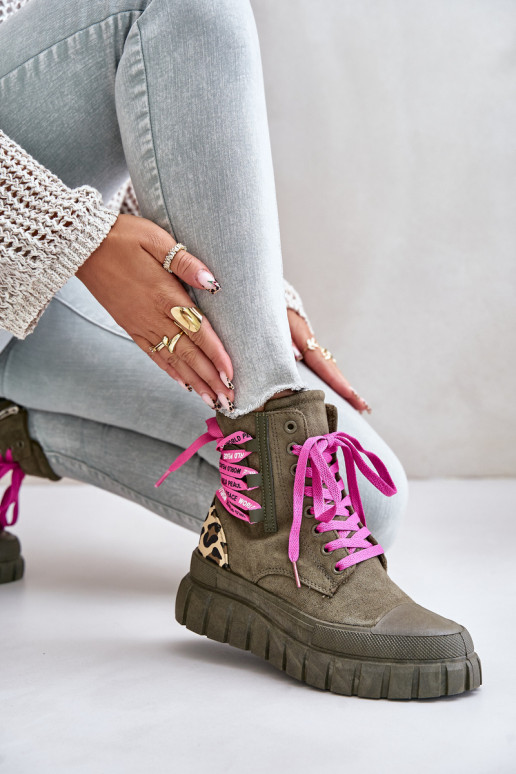 Naiste poolsaapad platvormiga  m leopardimustriga Rohelist värvi Edidda