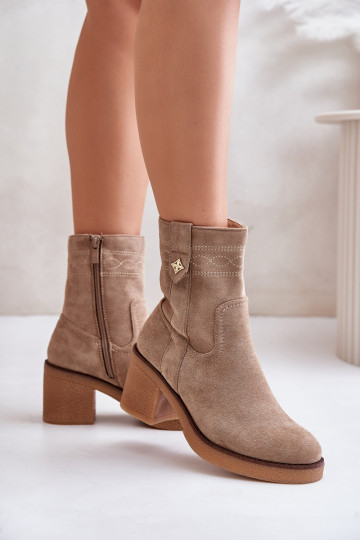 voodriga Naiste poolsaapad kõrge jämeda kontsaga  beeži värvi Vailia