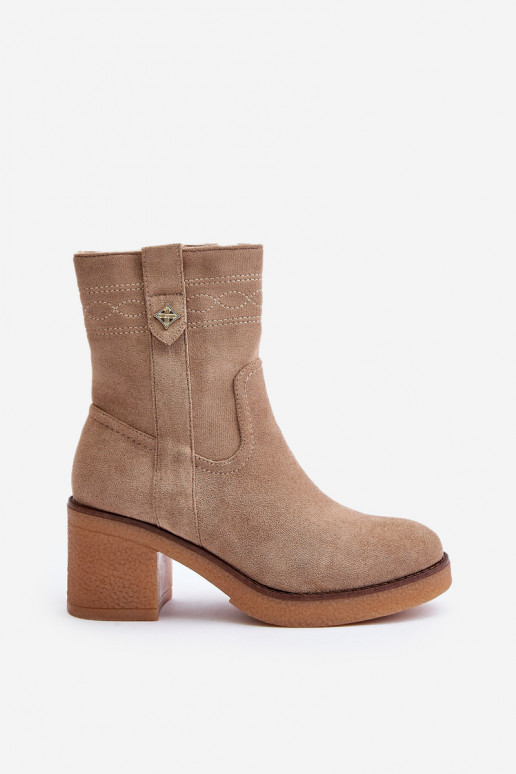 voodriga Naiste poolsaapad kõrge jämeda kontsaga  beeži värvi Vailia