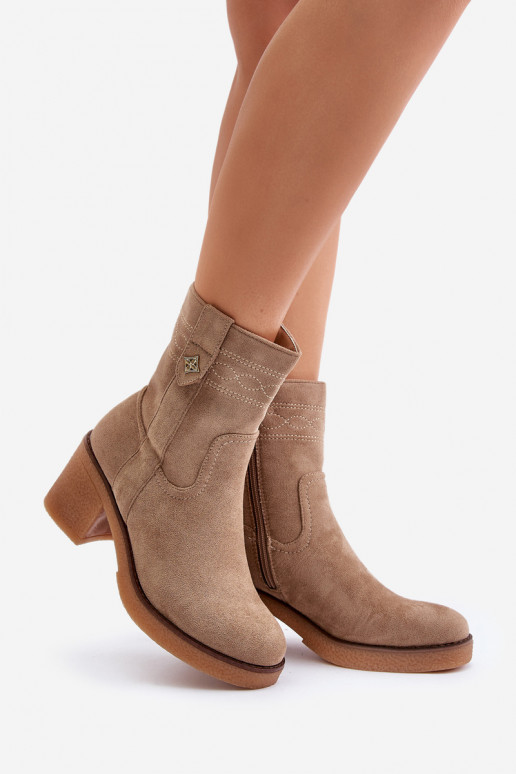 voodriga Naiste poolsaapad kõrge jämeda kontsaga  beeži värvi Vailia