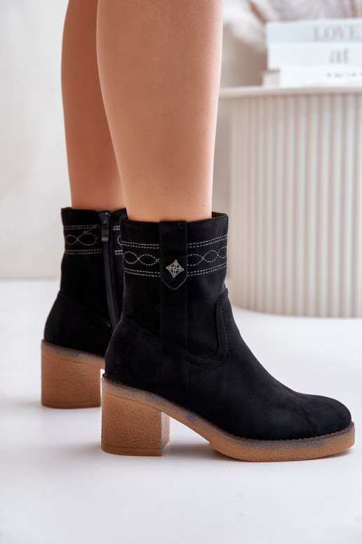 voodriga Naiste poolsaapad kõrge jämeda kontsaga  Must Vailia