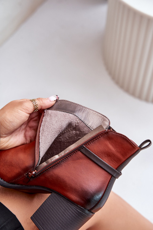 Naiste poolsaapad kõrge jämeda kontsaga  voodriga rihmadega pruunid värvi Zinithia