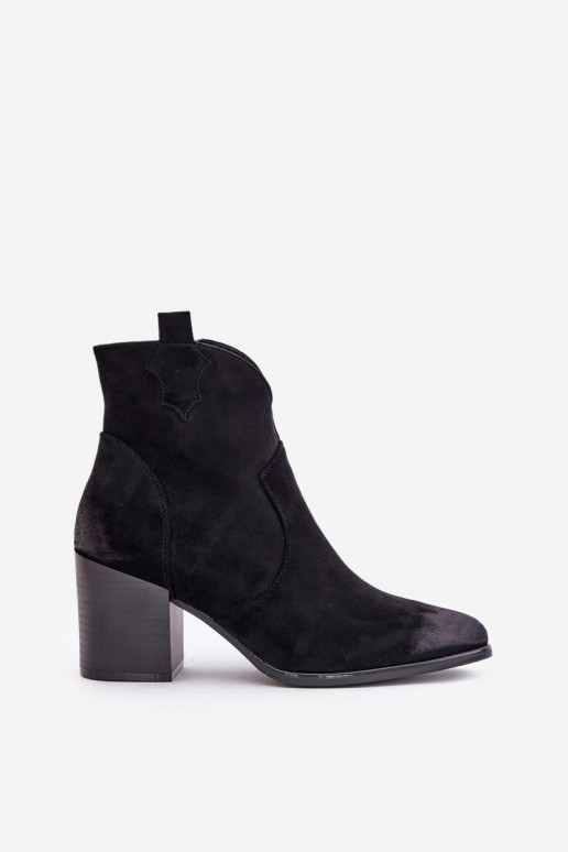 kauboistiilis saapad kõrge jämeda kontsaga voodriga Z u Vinceza 58345 Must