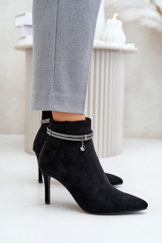 voodriga Naiste poolsaapad kõrge jämeda kontsaga dekoreeritud kontsaga owe Vinceza 16469 Must