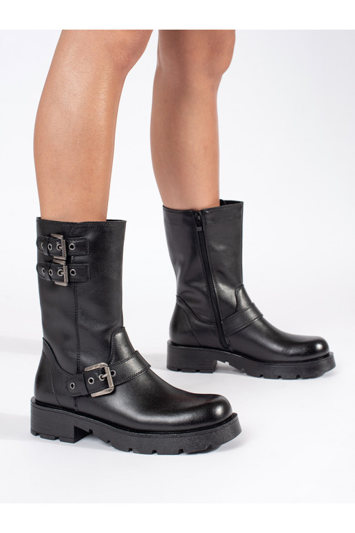 Must   naiste saapad platvormiga ozdobione paskami Sergio Leone