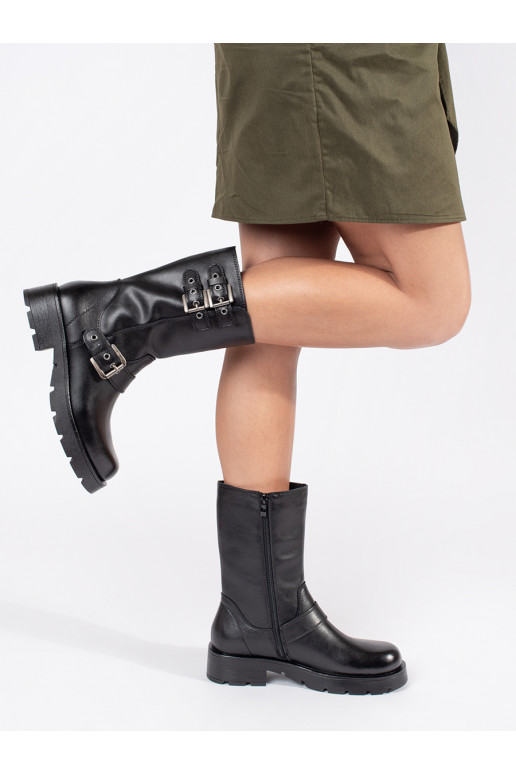 Must   naiste saapad platvormiga ozdobione paskami Sergio Leone