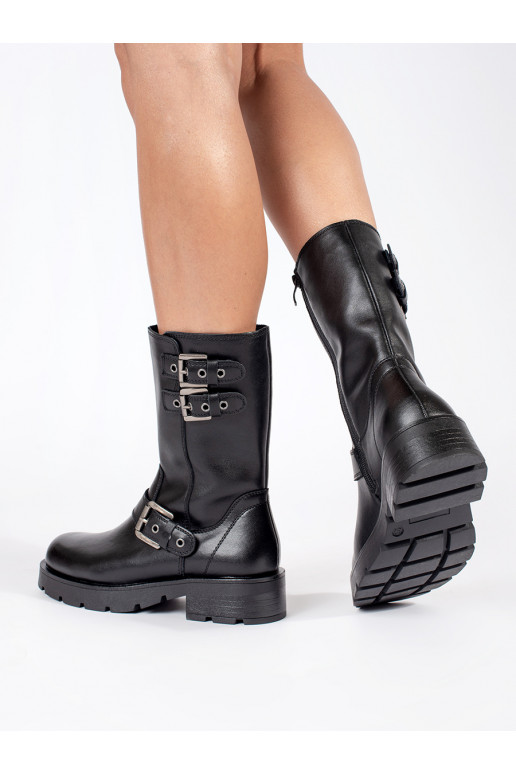 Must   naiste saapad platvormiga ozdobione paskami Sergio Leone