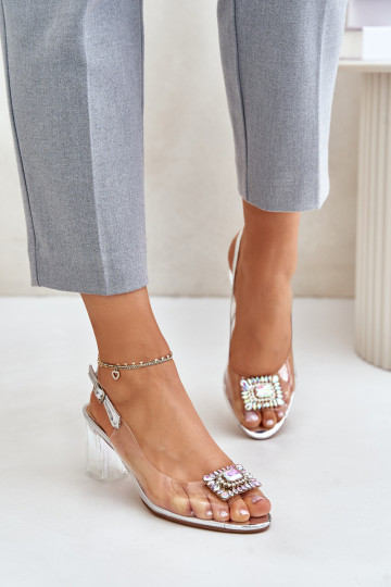 sandaalid Z Broszką kõrge jämeda kontsaga D&A MR42-031 Hõbedat värvi 2