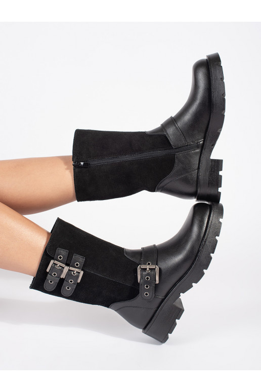 Must   naiste saapad platvormiga ozdobione paskami Sergio Leone