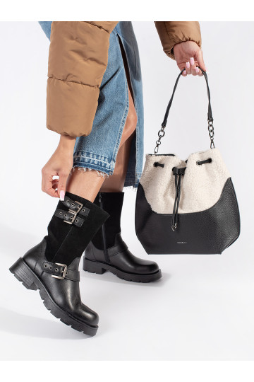 Must   naiste saapad platvormiga ozdobione paskami Sergio Leone 2