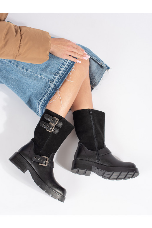 Must   naiste saapad platvormiga ozdobione paskami Sergio Leone