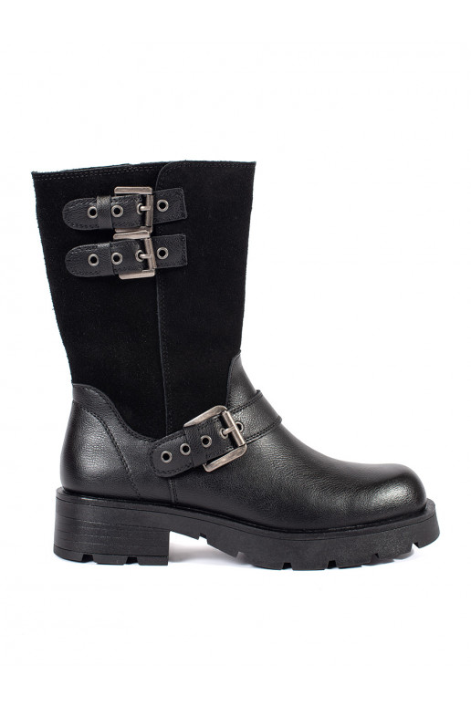 Must   naiste saapad platvormiga ozdobione paskami Sergio Leone